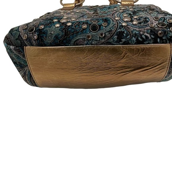 Womens Hand Bag Purse STUDDED EMBELLISHED Gems Embroidered Paisley Print Braided - Picture 14 of 14